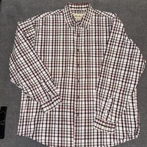 Eddie Bauer Men's Size L  White Blue Green Plaid Long Sleeve Button Front Shirt